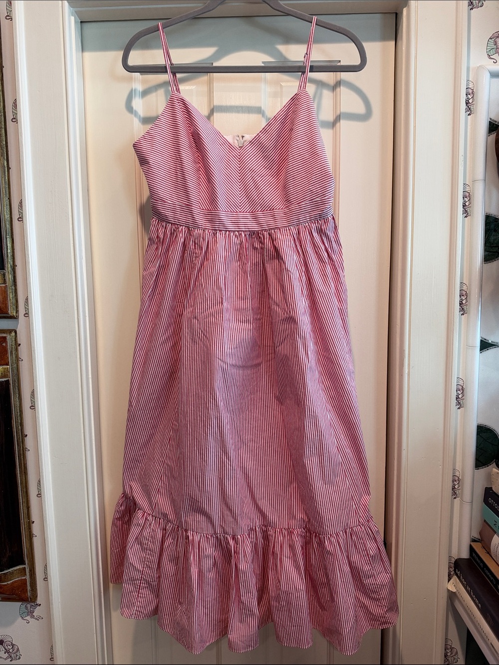 J.Crew Red Striped Sundress with Ruffle Hem